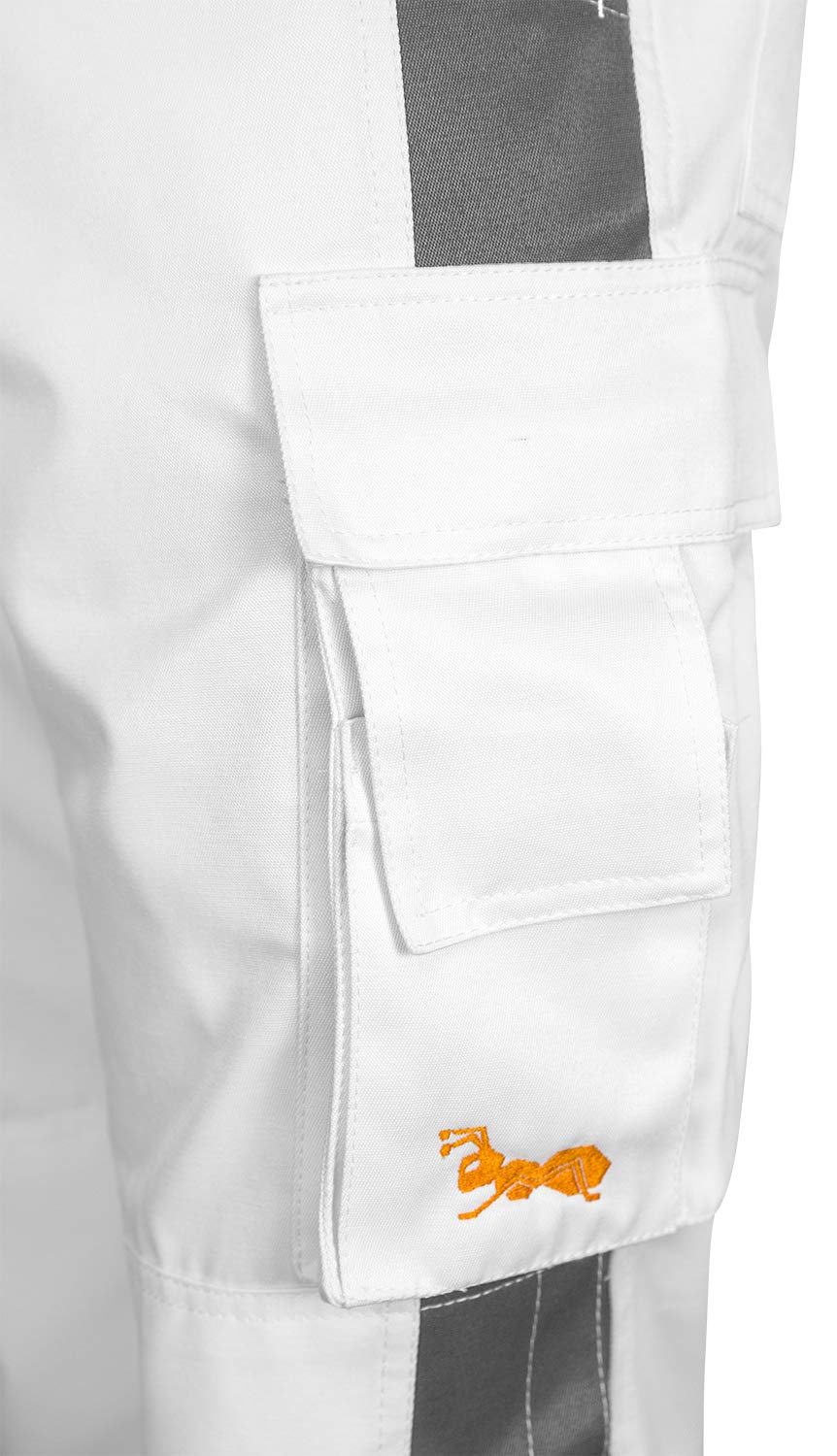 StrongAnt® - Mens Painters Bib And Brace Overalls Berlin With Kneepad Pocketss, 100% Cotton, Workwear - Made In Europe - Size: 90, Colour: White