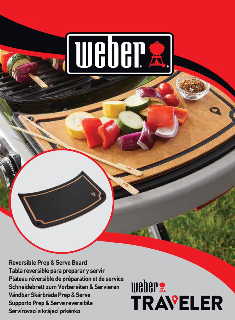 Weber Traveler Tagliere Reversibile per Taglio e Servizio, Forma Compatibile con tavolino Laterale, Utilizzabile su Entrambi i Lati, Maniglie Antiscivolo – Nero (7031)