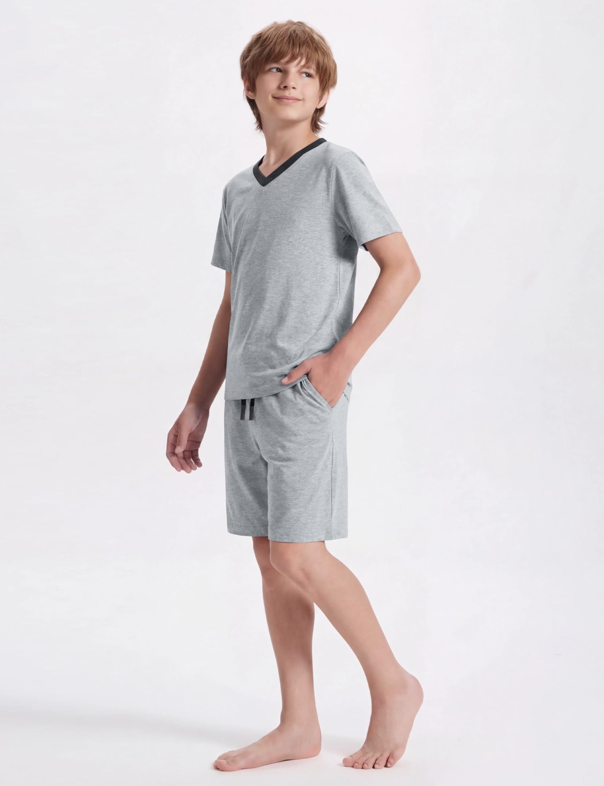 MoFiz Pigiama Ragazzo Cotone Estate Set di Pigiami Due Pezzi con Scollo a V Manica Corta Maglie Pigiama e Pantaloncini Bambini e Ragazzi 8-18 Anni - 2