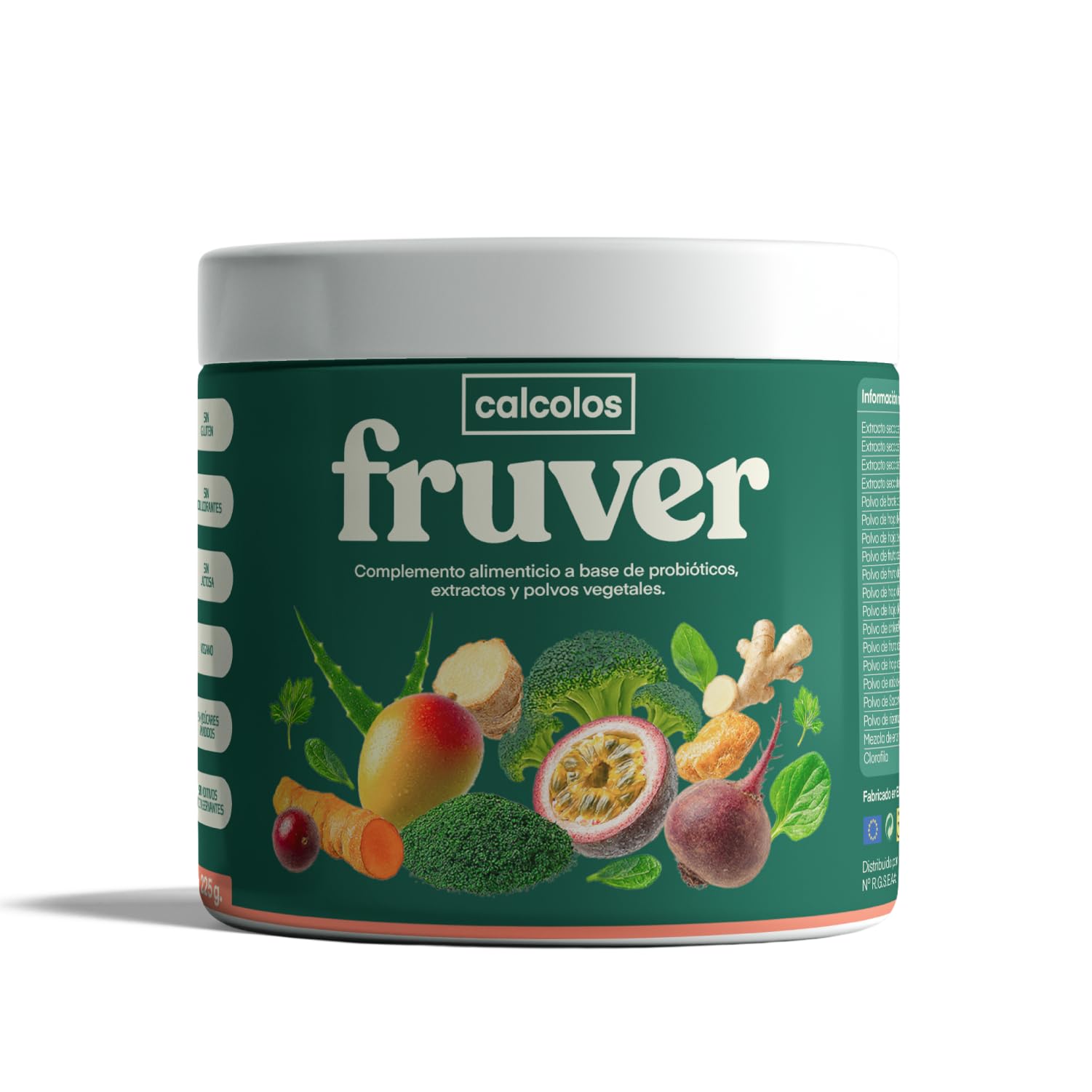 Fruver Super Greens en Polvo – Jugo Verde con 19 Superalimentos Naturales | Spirulina, Cúrcuma, Aloe Vera y Probióticos | Digestión Ligera, Energía y Vitalidad | Sin Azúcares Añadidos