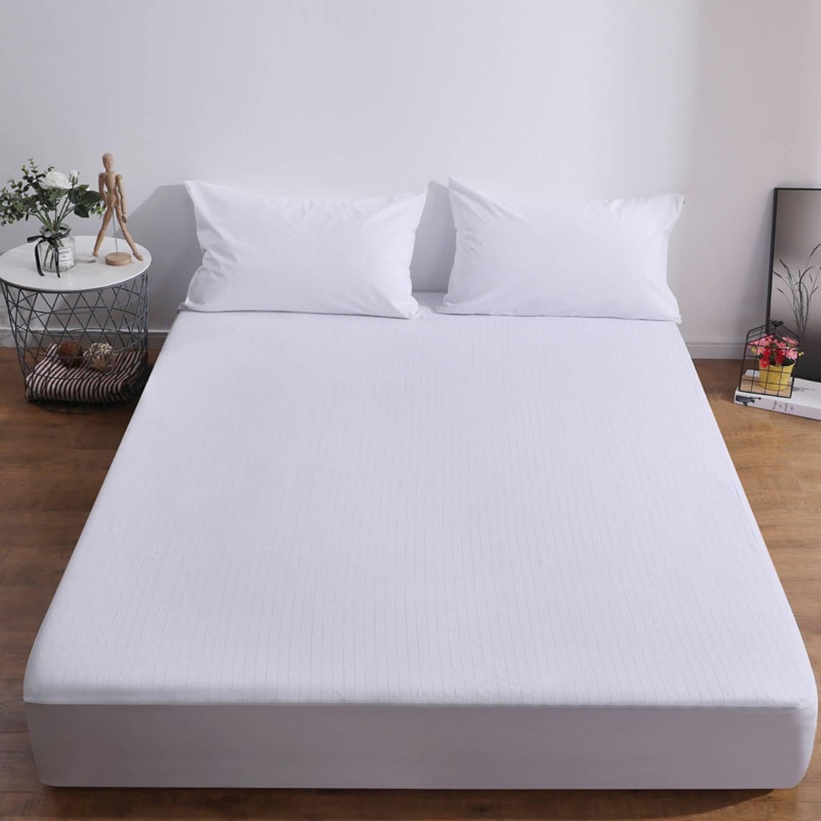 Baumwolle Betttuch 120x200cm Protection, Streifen Muster Spannbettlaken Wasserbett Einfarbig, Schlafkomfort Bett Laken Bezug Weiß für alle Jahreszeiten