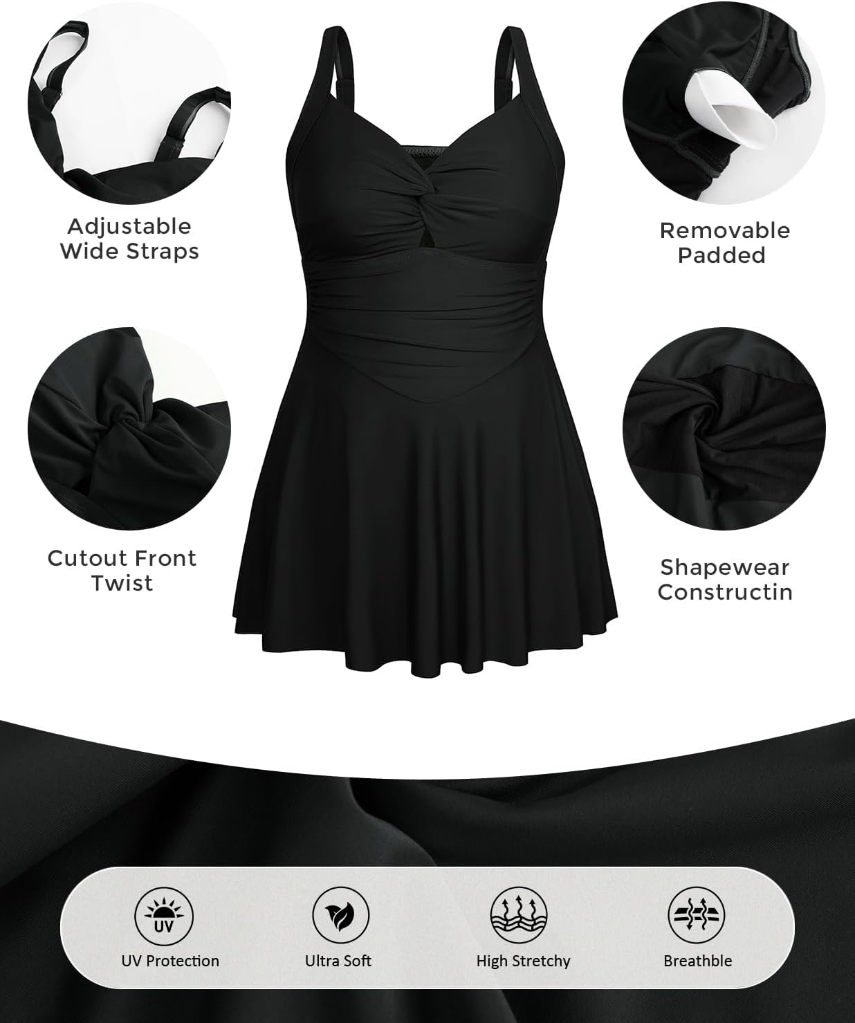 Hanna Nikole Women One Piece Swimsuit Plus Size Swim Dress Tummy Control Push Up Bathing Suit Twist Ruched Flowy Swimwear