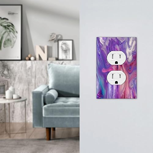 Miniatura 7 de Mármol líquido con textura abstracta moderna, pintura púrpura abstracta, cubierta de toma de corriente eléctrica dúplex de 1 pandilla, placa frontal