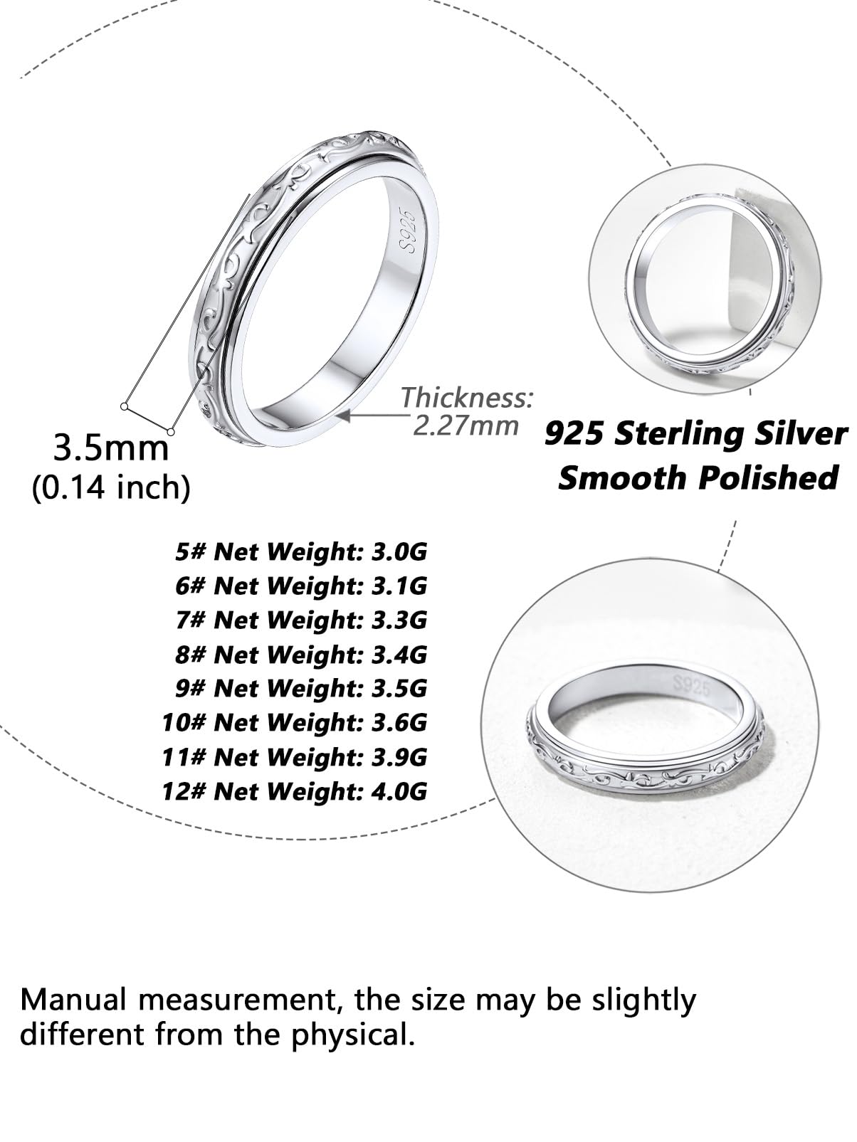 Silvora Bague Homme Argent 925 Anneau Tournante Femme Rotative Plaque Or [52/54/57/59/62/64/67-Chaine Cubain/Noeud Celtique/Lune et Etoile] Anti-stress Bague Anxiete Garcon Fille Accessoir Fidget