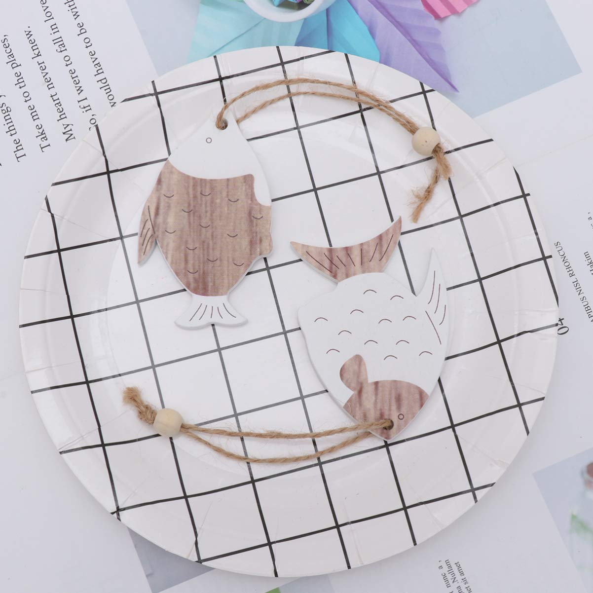 EXCEART Fish Shaped Hanging Wooden Pendants 4 Pieces 3.15X2.28 Inch Nautical Decor for Home Bar Hotel Festival Diy Craft Ornaments - Image 3
