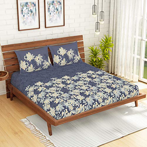 Image of Spaces Atrium 144 TC 100% Cotton Queen Size Double Bedsheet with 2 Pillow Covers ( 88 inch X 108 inch Inches) - Slate Grey (ATR-6)
