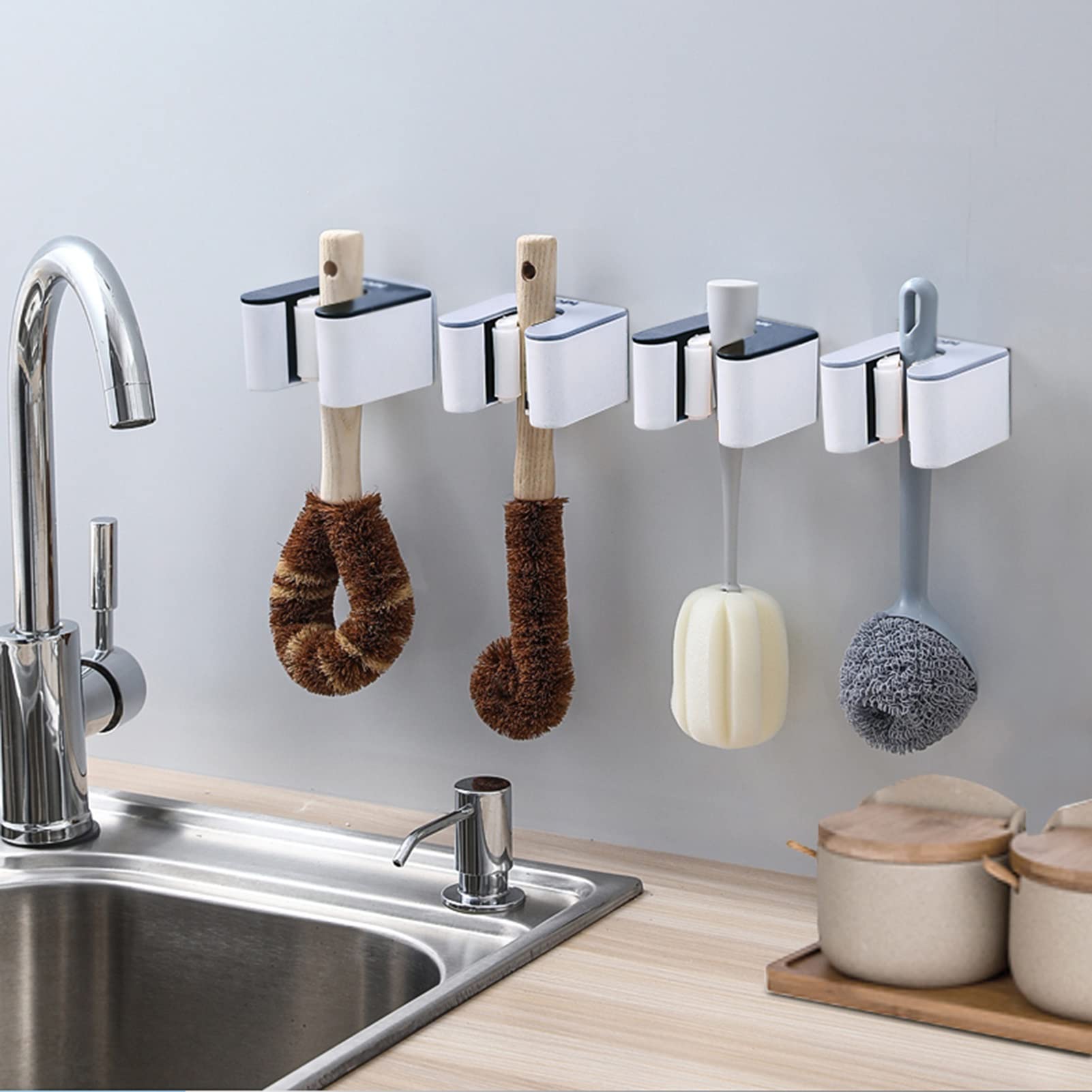Garagen-Werkzeug-Aufbewahrungsregal, Besenhalter, Wandhalterung, Mopp-Organizer, Selbstklebender Aufbewahrungs-Mopp-Halter, Kunststoffständer, for Badezimmer, Küche, Garage (Size : 4 Pieces)
