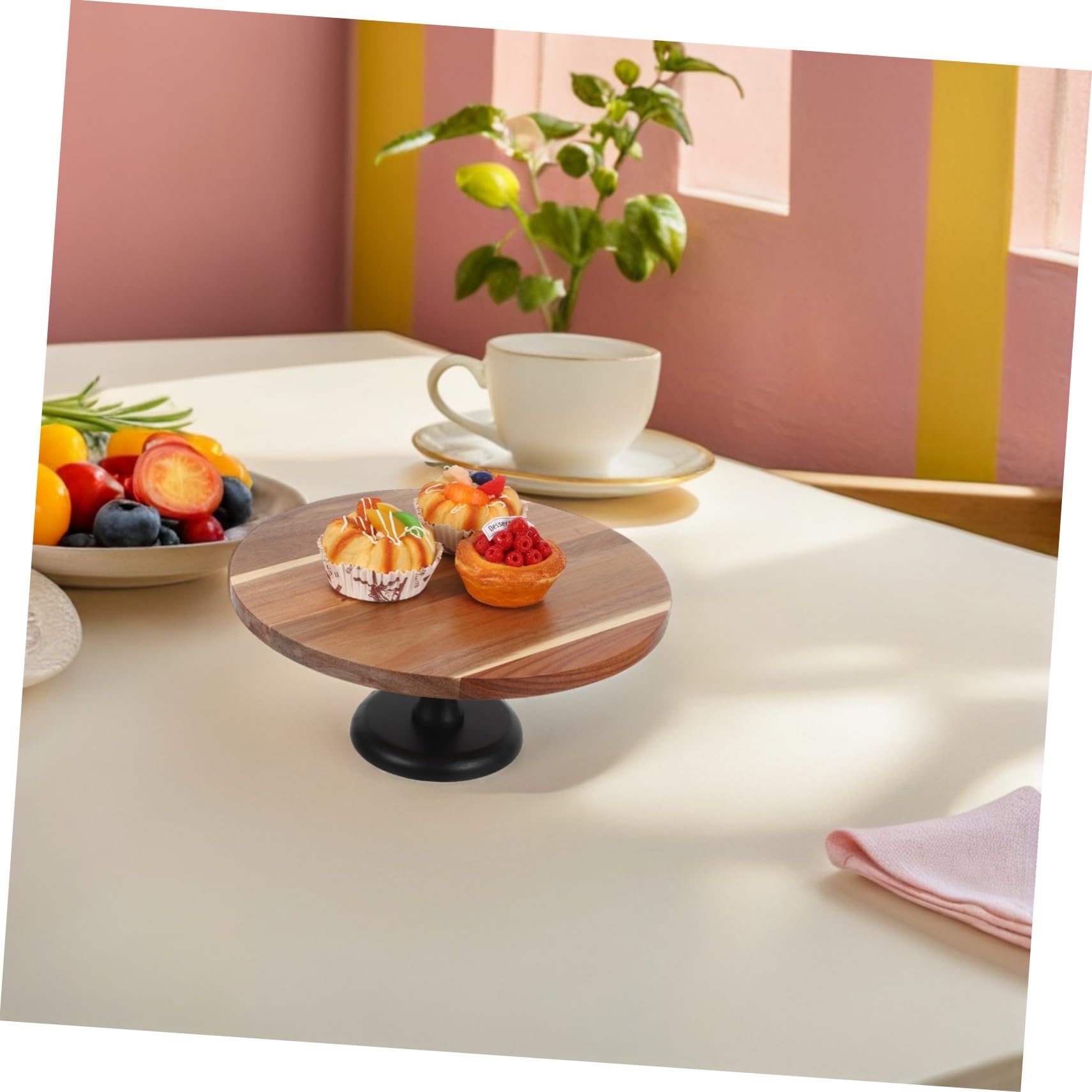Cabilock Soporte De Madera De Acacia Para Tartas Bandeja Para Servir Aperitivos Expositor De Magdalenas Soporte Para Galletas Bandeja Para Frutas Para Tartas
