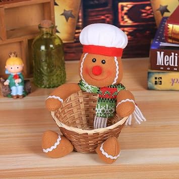 Essencial de Natal, cesta de doces e cesta de armazenamento de Papai Noel com pinguim e homem de gengibre, lindo conjunto de armazenamento de doces (gingerMan)