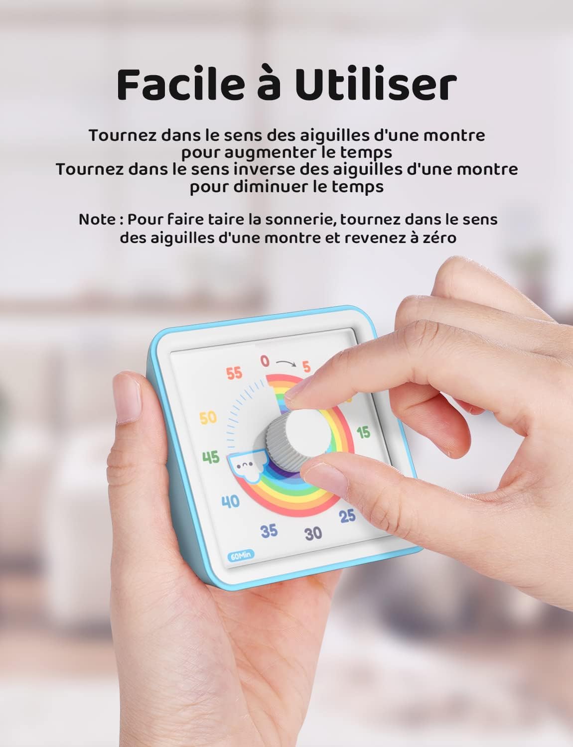 LIORQUE Minuteur Visuel Timer Enfant, 60 Minutes Chronometre Enfant et Compte à Rebours pour Enfants et Adultes, Silencieux Outil de Gestion du Temps pour Cuisine, Salle de Classe, Réunions (Bleu)