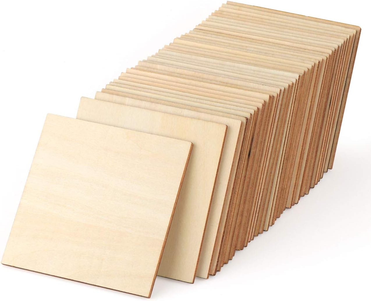 ilaukeUnfinished Wood Pieces 50 Pcs 4 Inch Square Blank Wood Natural Slices Wooden Squares Cutouts for Christmas Home Decoration DIY Crafts Painting Staining Burning Coasters