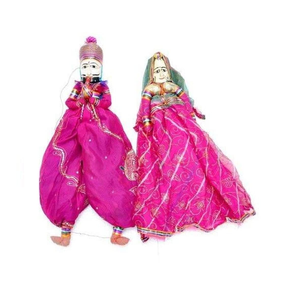 Traditional Handcrafted Rajasthani Wood Folk Puppets aka Kathputli aka Rajasthani Dolls Art, Handmade Puppet Pair for Home D�cor, Cultural Program and Events. (Puppet 23)-image-14