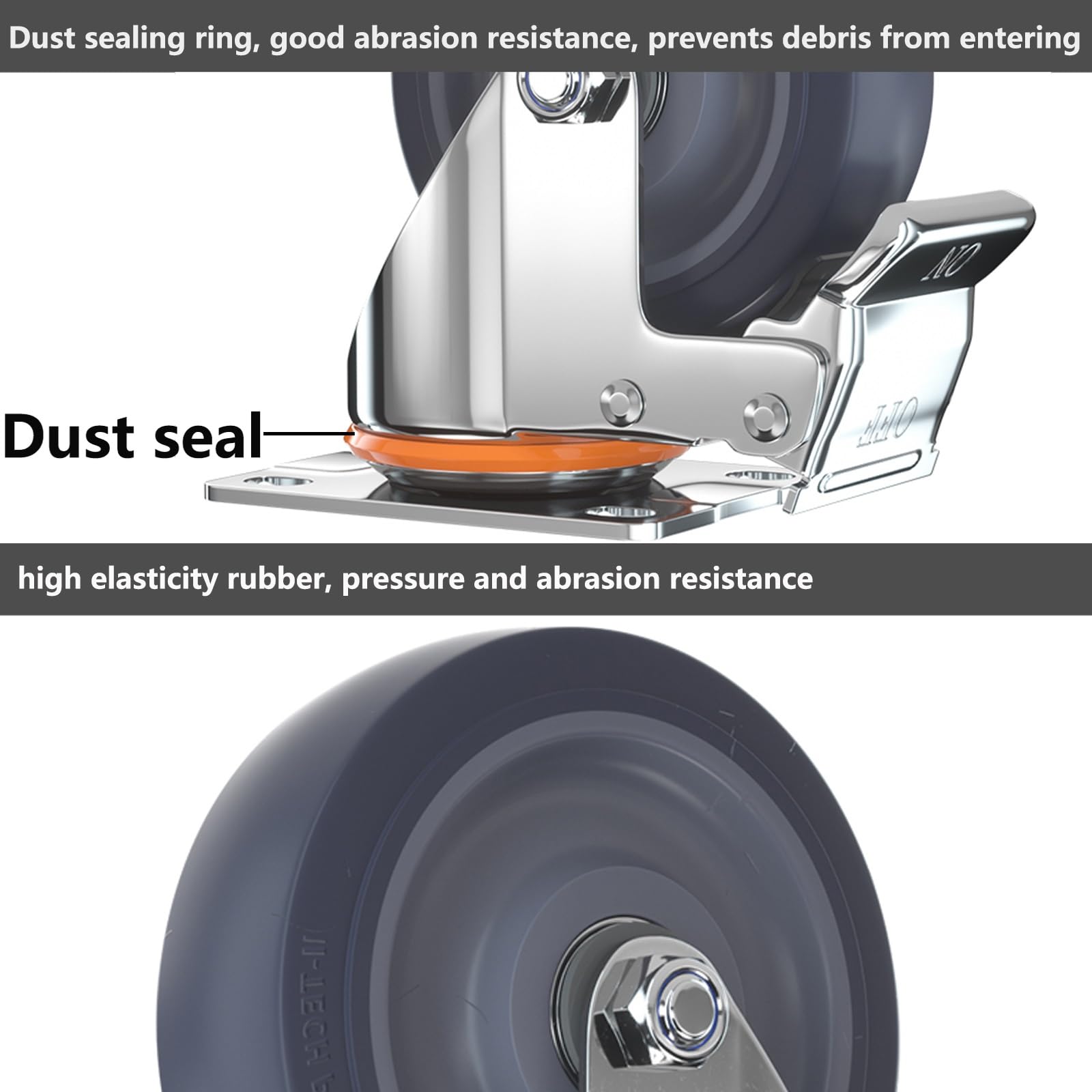 2in Caster Wheels 4 Set Heavy Duty Locking Swivel Plate W/ Brake - View #4
