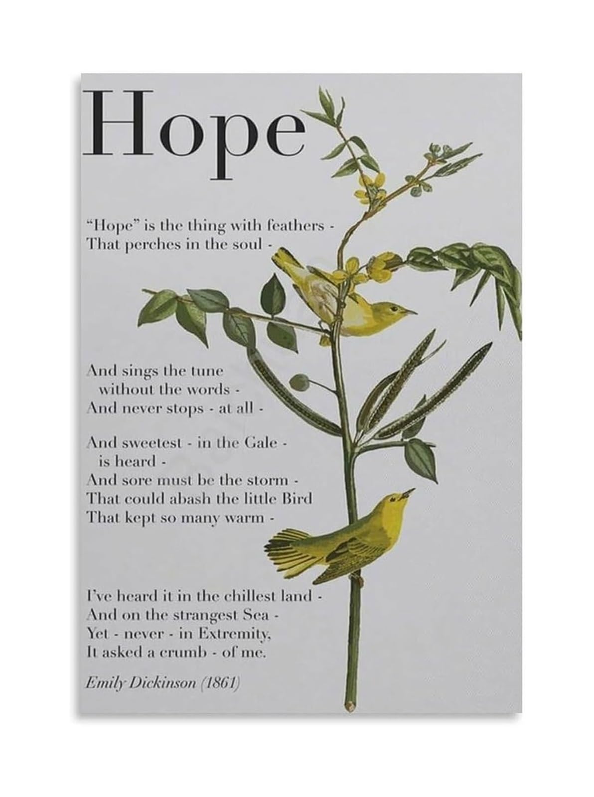 XGINERFEX Hope Is The Thing with Feathers Poem Art Quotes 4-Piece Canvas Wall-Art Set, Literary Print for Living Room & Bedroom Decor(Framed,16X24inch(40X60cm))