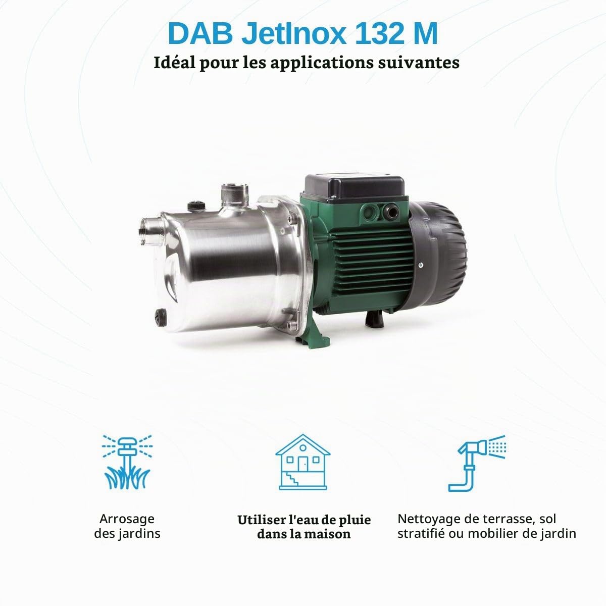 DAB JETINOX 132 M - 1,15 HP Pompe monophasée centrifuge auto-amorçante utilisation de l'eau habitation agriculture jardin industrie