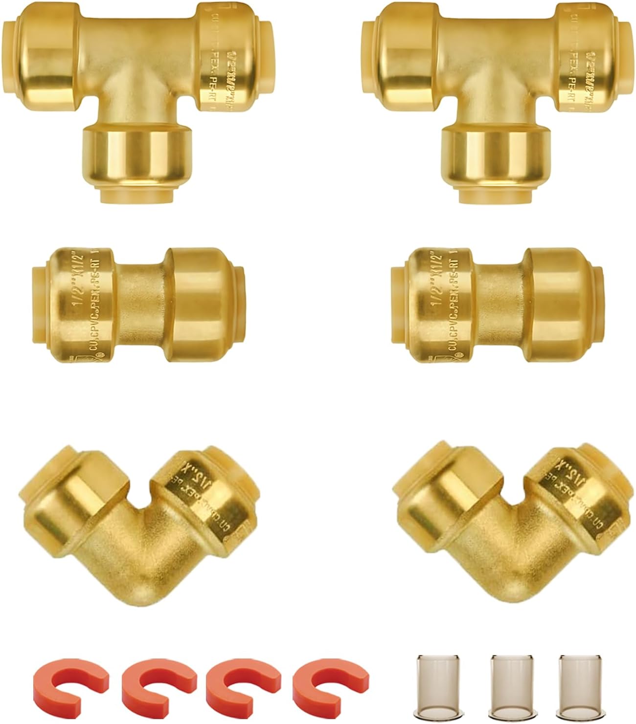 Universal Plumbing Fittings, Pex Fittings 1/2 Inch, Faucet Connector & 90° Elbow, No-Lead Brass Plumbing Adapter for PEX, Copper, CPVC Pipes（1 Set）.