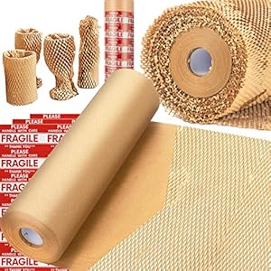 Honeycomb Packing Paper, MINHAO 15″x230′ Eco Friendly Packing Paper for Moving Recyclable Honeycomb Paper Moving Supplies Bubble Paper Wrapping Protective Roll, With 36 Fragile Sticker Labels