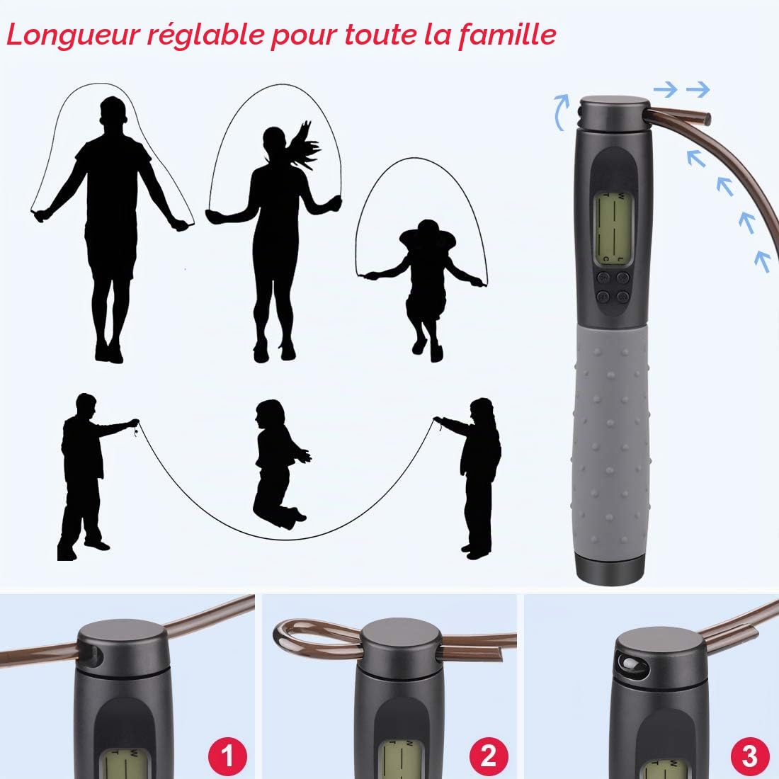 Corde à Sauter Sport, Te-Rich Corde à Sauter Sans Fil avec Compteur, Jump Rope 3M Réglable avec Roulements à Billes en Acier, Poignées Antidérapantes pour Adulte/Enfant/Fitness/Crossfit/Boxe/Gym