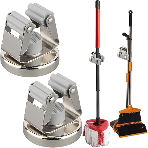MUTUACTOR Soportes magnéticos para escobas, 2 piezas de 10 libras, clips magnéticos resistentes resistentes para montaje en pared, ganchos