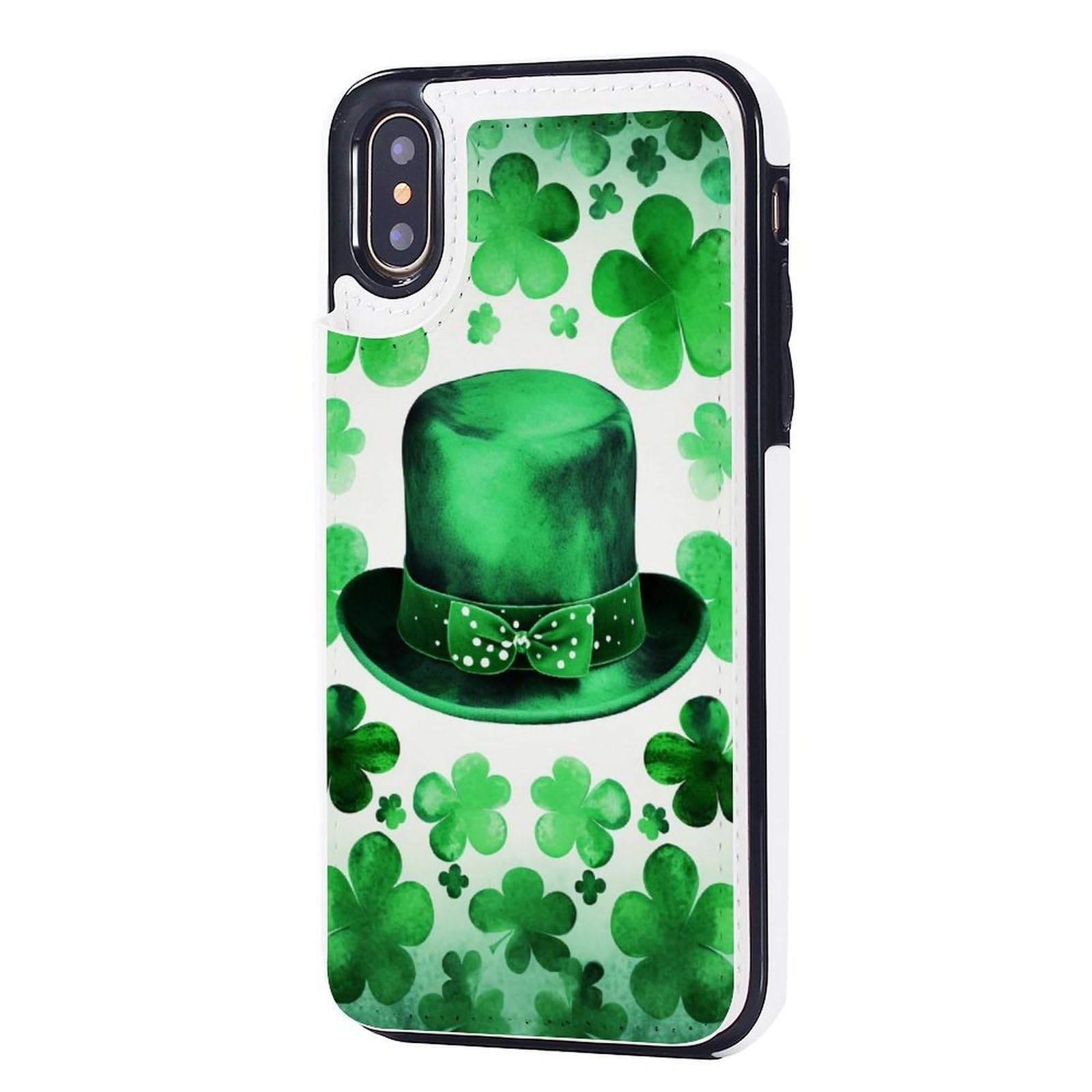 Etui portfelowe na iPhone X/XS, Happy St Patrick's Day Prints Flip Leather Phone Case Cover with Card Slots Holder