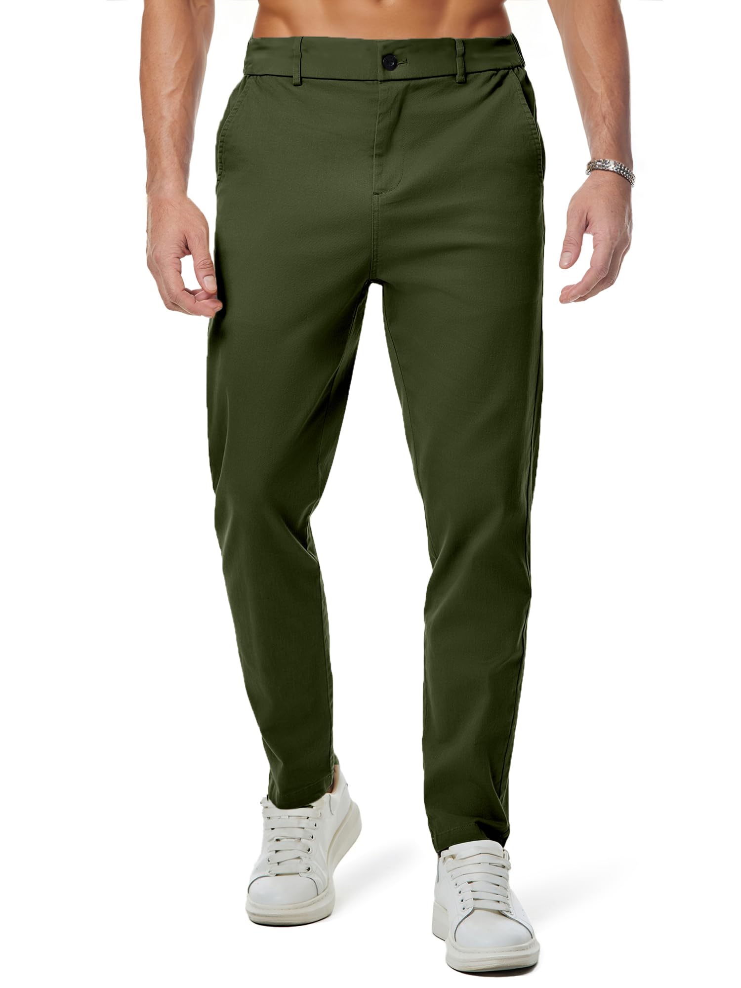 JMIERR Men's Chino Pants Casual Stretch Waist Tapered Trousers with Pockets