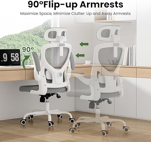 Miniatura 6 de Silla de oficina ergonómica, silla de escritorio giratoria de malla con respaldo alto, con soporte lumbar ajustable, reposacabezas y reposabrazos