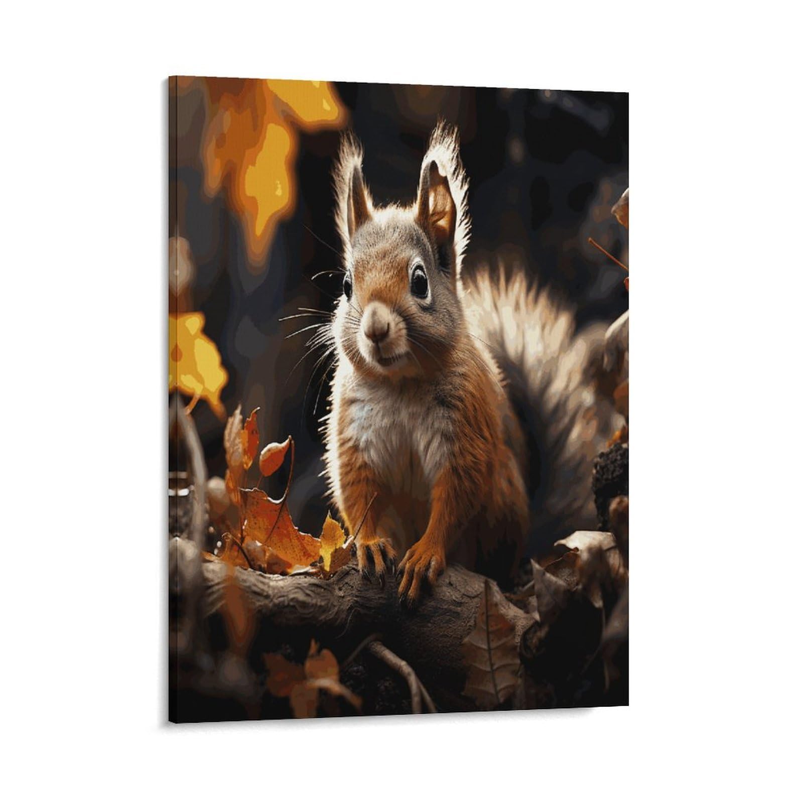 Adfgyerh Style Squirrel In The Woods Wall Art Framed,Canvas Prints Ready To Hang Home Decor,Canvas Wall Art For Living Room Hallway Office Wall Decor 08X10inch(20X25cm)
