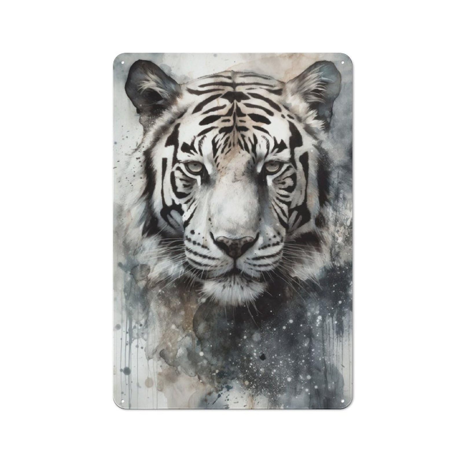 Junmoney Tiger Beauty Black Ink Rustic Tin Wall Plaque 30X20cm For Guest Room Or Hallway, For Garage, Workshop And Man Cave Decoration