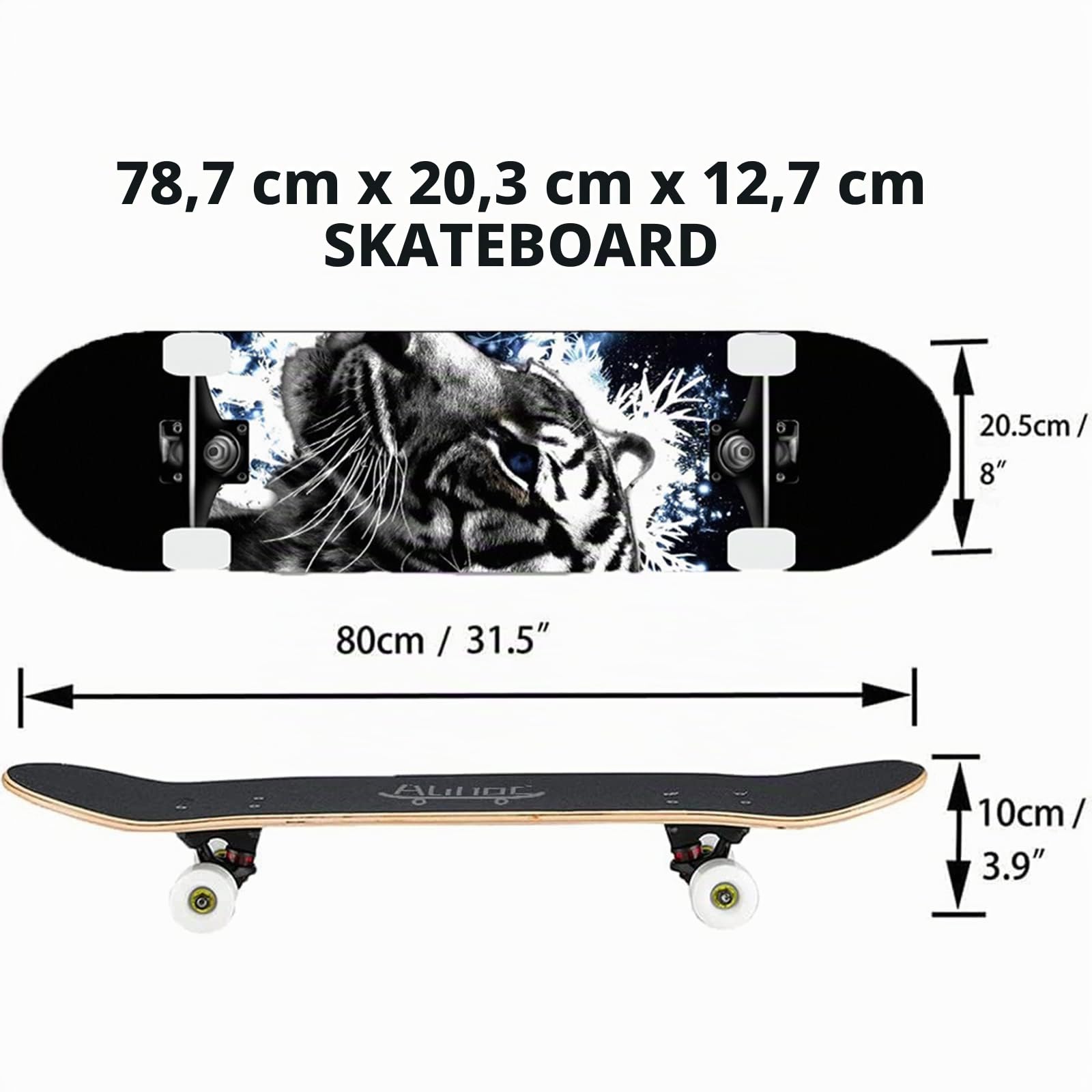 31-Zoll-Standard-Skateboard, 7 Lagen Ahorn-Board-Oberfläche, geeignet für Kinder, Jugendliche, Erwachsene, Anfänger und Profis, mit Einer maximalen Belastung von 150 kg