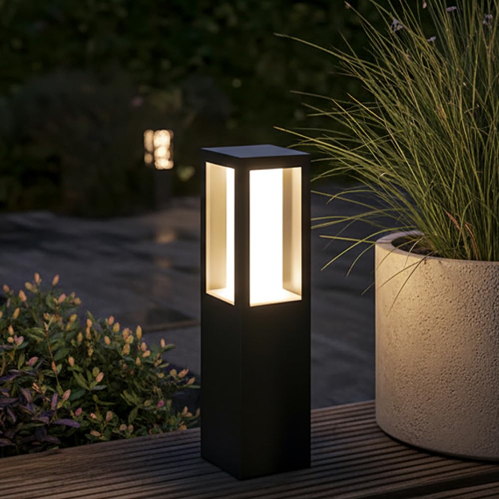 Yvamnad Multicolor Landscape Path Light For Outdoor Pathway Lights Hard Wired Black Square Bollard Lighting Ip65 Waterproof Modern Driveway Lighting 3000K Led Bollard Landscape Walkway Lamp For Lawn Patio Garden Yard