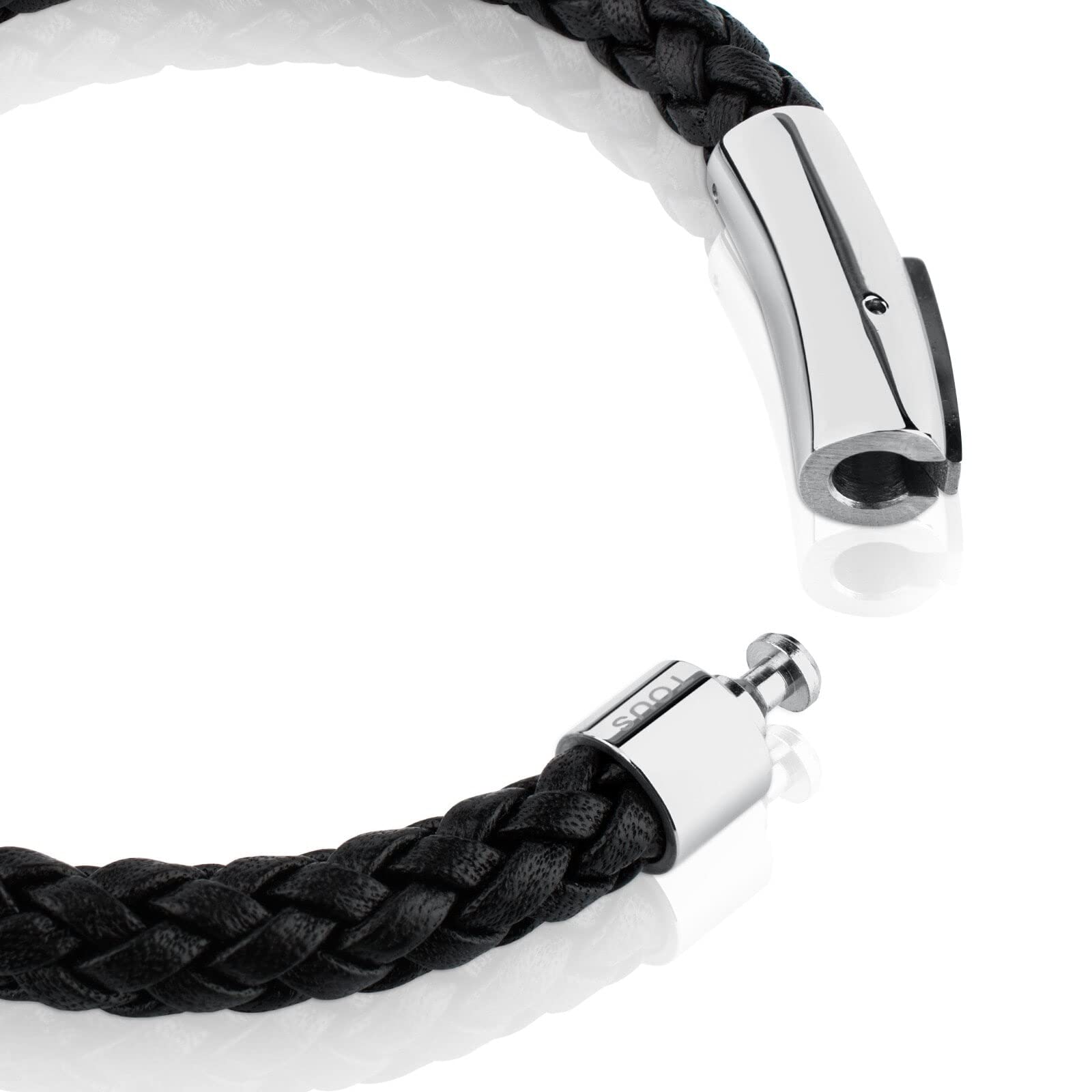 TOUS Pulsera de Cuero Negro para Hombre, Motivo Trenzado con cierre en Acero Inoxidable, Largo 20 cm, Clásico y Atemporal, Colección Tous Man