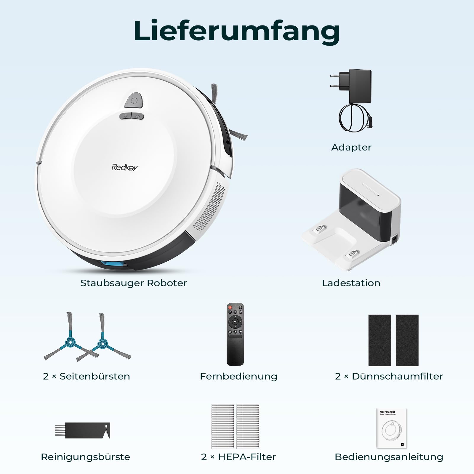 Redkey E6 Saugroboter mit 7000 Pa Saugkraft, Dynamische Navigation, Bis zu 170 Min Laufzeit, Roboterstaubsauger mit Ladestation, Fernbedienung und APP, Ideal für Tierhaare,Teppich,Hartboden