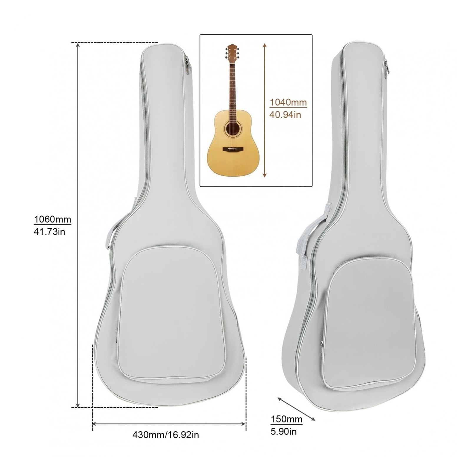 Torba na gitarę 40 41 cali, wyściełana, wodoodporna, gruba torba akustyczną, koncertowa, miękka okładka(1 Piece Gray)