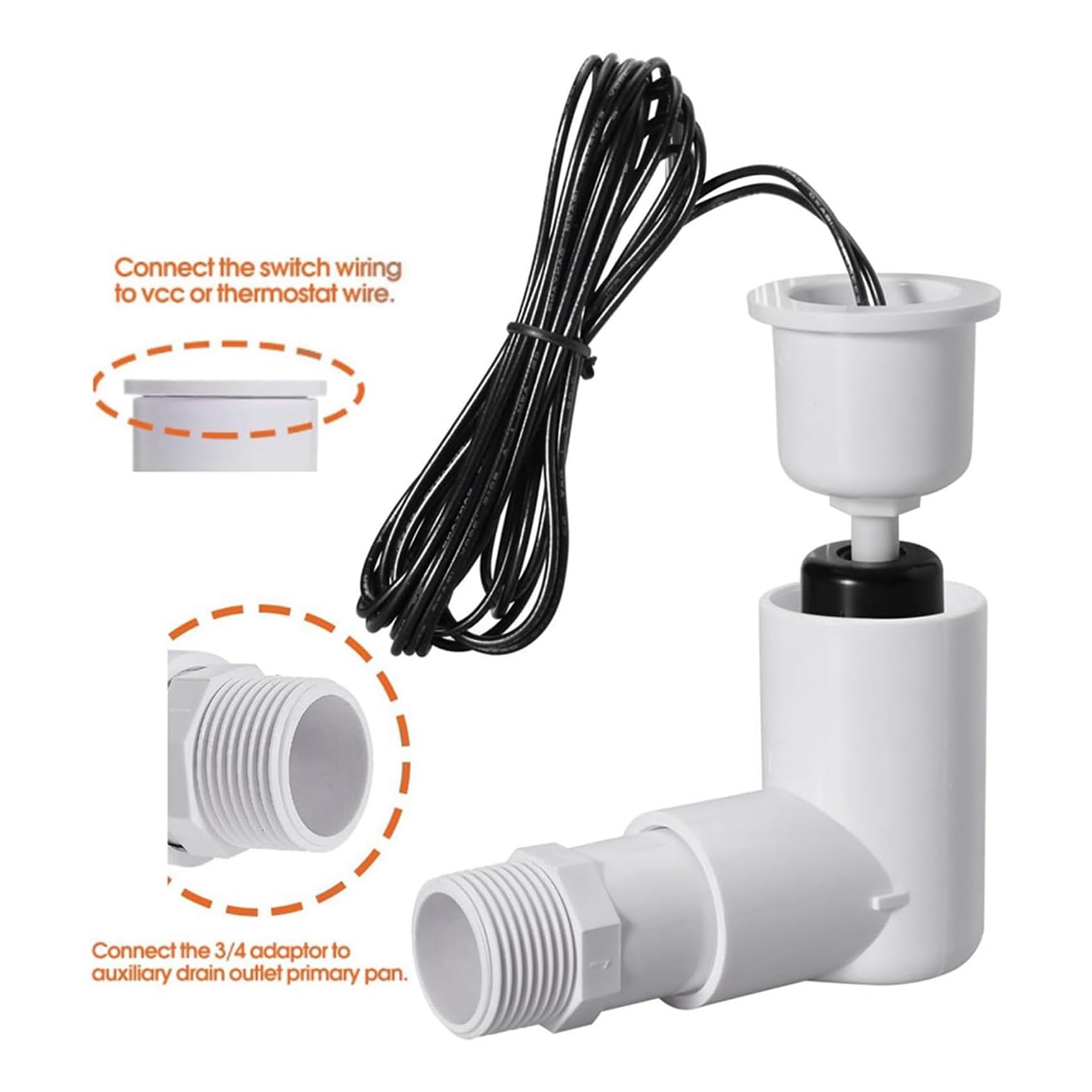 10X Interruptor de Flotador SS2 en Forma de L con Adaptador de 3/4 de Pulgada y Cable de 6 Pies Interruptor de Flotador de Agua