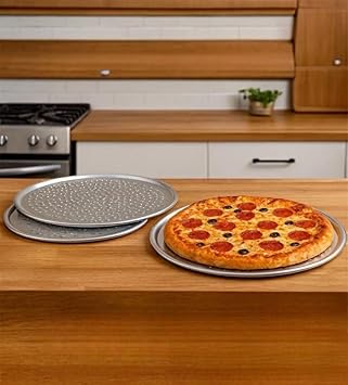 Paslanmaz  elik Pizza Tepsisi,Delikli Lahmacun Ve Pizza Tavas ,F r n Tepisisi 3l  Set 28,32,36 cm