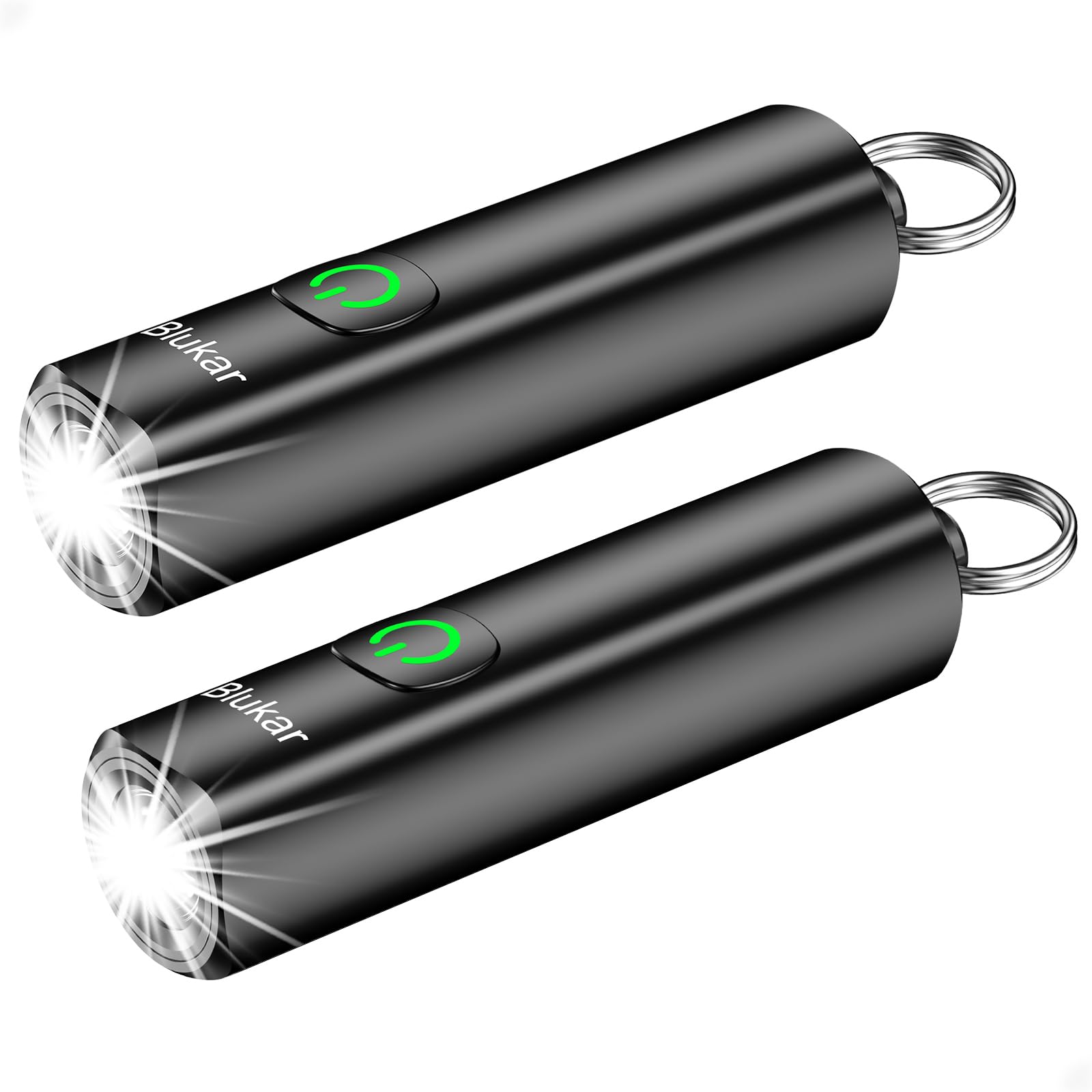 Blukar Mini Torcia LED Ricaricabile, 2 Pezzi Super Luminoso Torcia EDC Tascabile con Portachiavi, 3 Modalità, Funzione di Memoria, Impermeabile Portatile Flashlight per Campeggio/Trekking/Emergenza