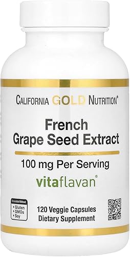 California Gold Nutrition Extracto de semilla de uva francesa, Vitaflavan®, 100 mg, 120 cápsulas vegetales