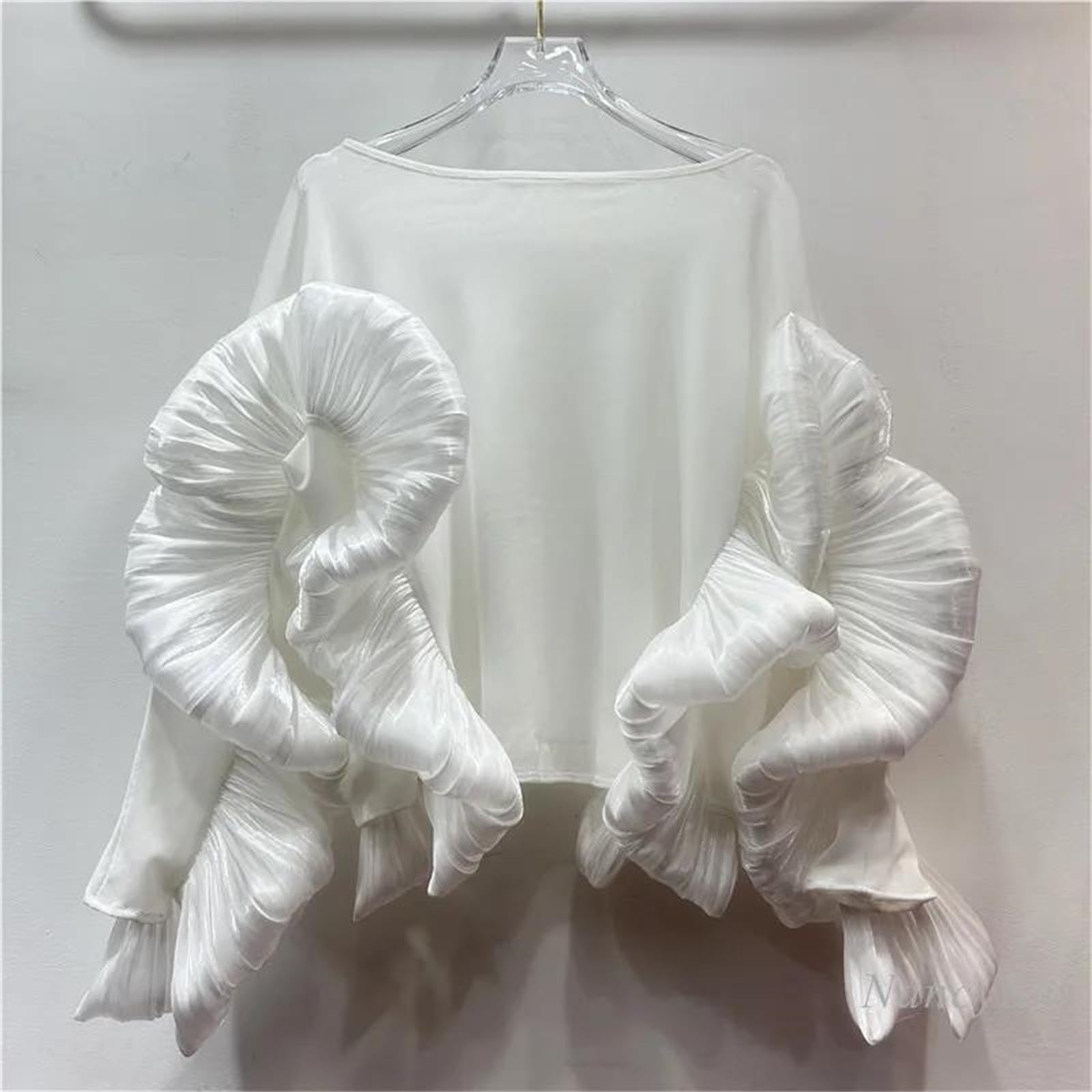 Blusas de cuello redondo para mujer, estilo pétalo, manga larga, con volantes, dobladillo irregular, holgadas, informales, a la moda urbana