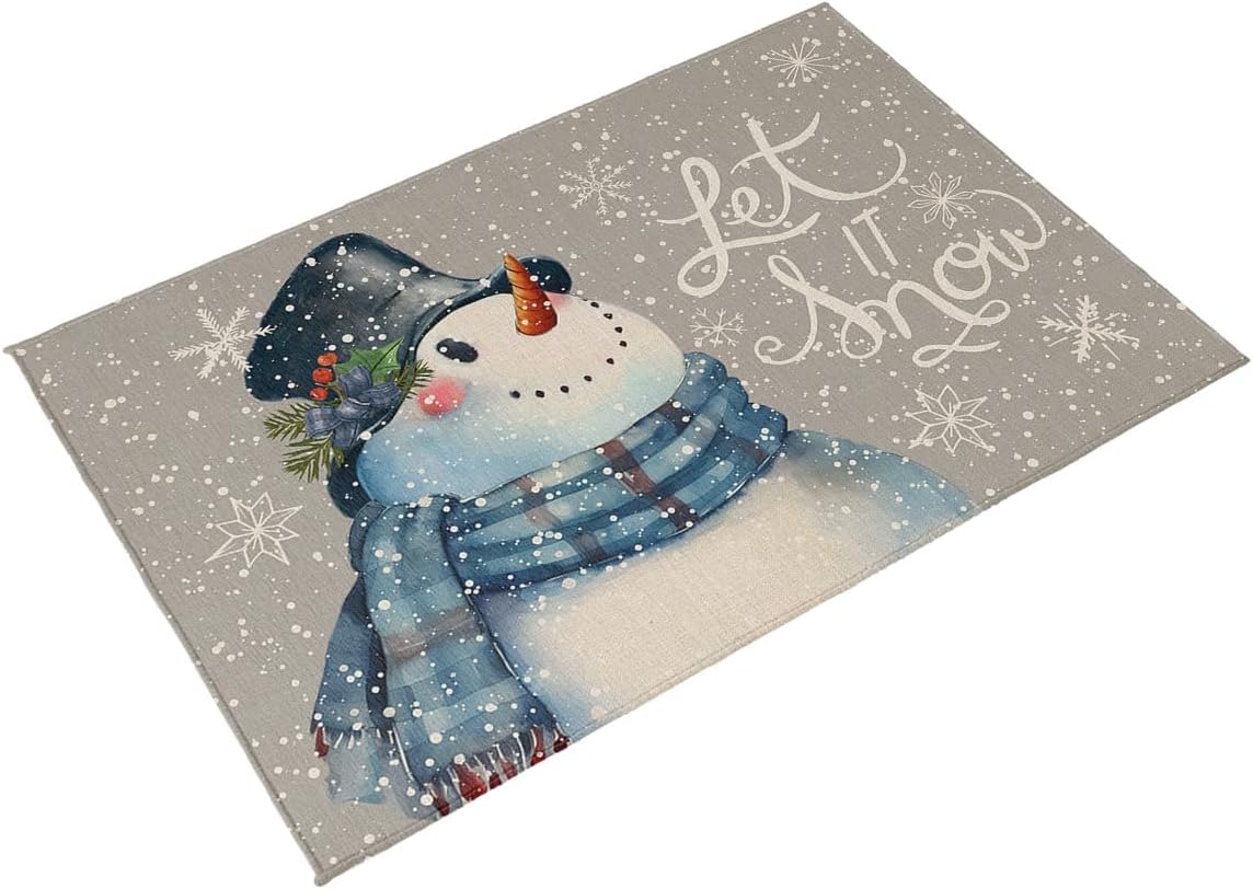 Outdoor Rug, Christmas Snowman Snowflake Scarf Holly Pine Needle Winter Grey Absorbant Non-Slip Area Rugs Mat Carpet for Patio Balcony Porch Backyard Deck Rv Camping 4x6 ft