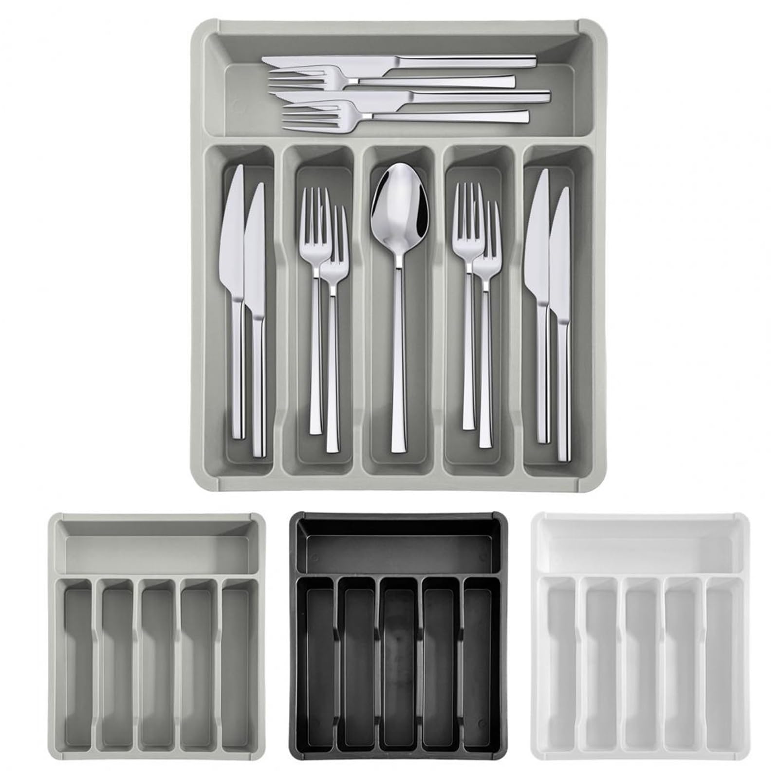 1 Stück Schubladen-Organizer-Tablett for Küchenschubladen, ausziehbarer Besteckhalter, verstellbarer Utensilienteiler FüR LöFfel Und Gabeln(Black)