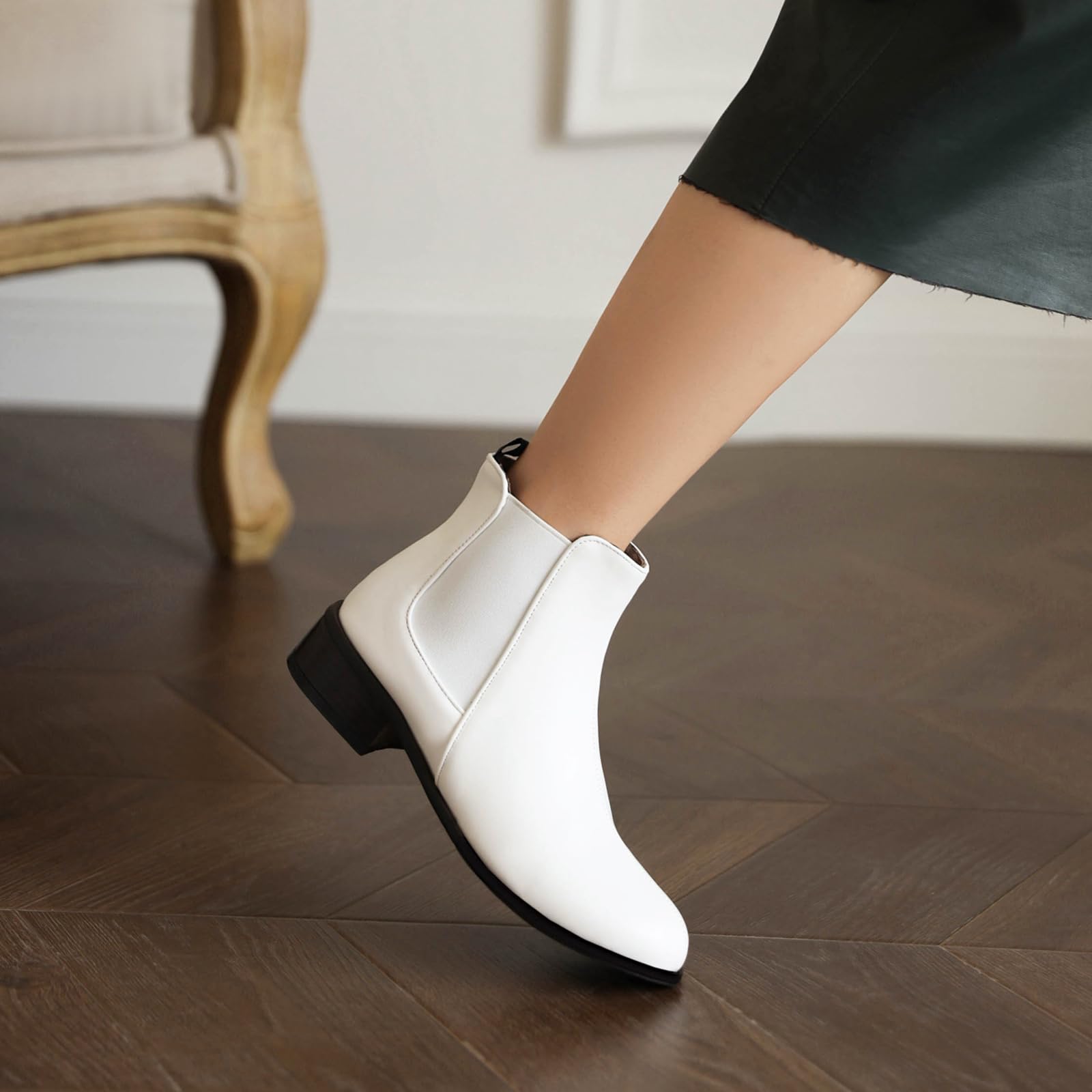 Botines Chelsea para mujer con tacón bajo grueso y puntera redonda para otoño/invierno