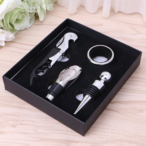 Miniatura 6 de Juego de 4 abridores de vino, kit de abridor de botellas de vino manual de lujo con mango para camareros, sacacorchos, anillo de goteo, tapones de