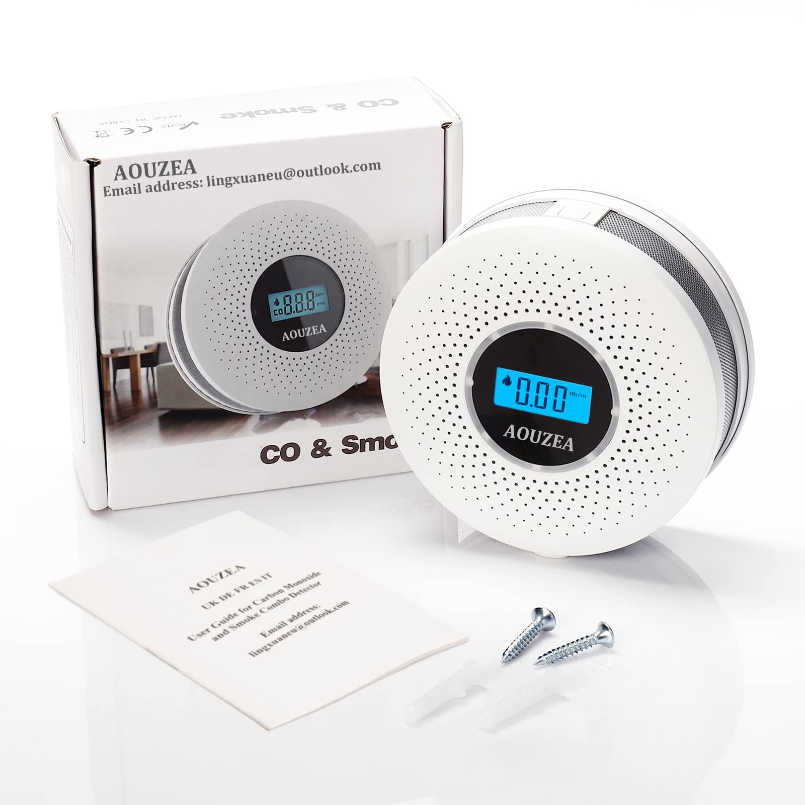 Detector de Humo, Monóxido de Carbono 2 en 1 y Alarma de Humo, Detector de Monóxido de Carbono de Alta Sensibilidad con Pantalla de Cristal Líquido Digital