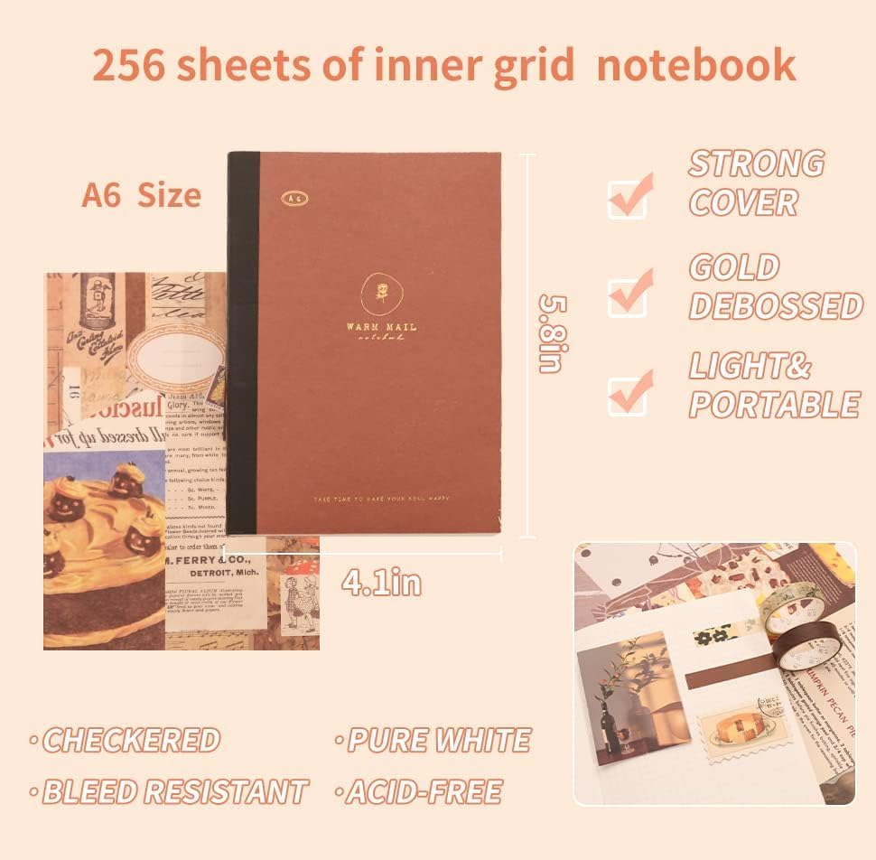 Image of GDNK Scrape Book Kit Scrapbooking Kit Vintage Journal Scrapbook Pack DIY Paper Stickers, Craft Kits Notebook, Collage Album Aesthetic Sticker Journaling Scrapbook Photo Album (Brown)