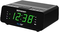 Emerson CKS1900 SmartSet Dual Alarm Clock Radio: Auto Time Set, AM/FM, 0.9" Jade Green LED, 4-Level Dimmer, Sleep Timer