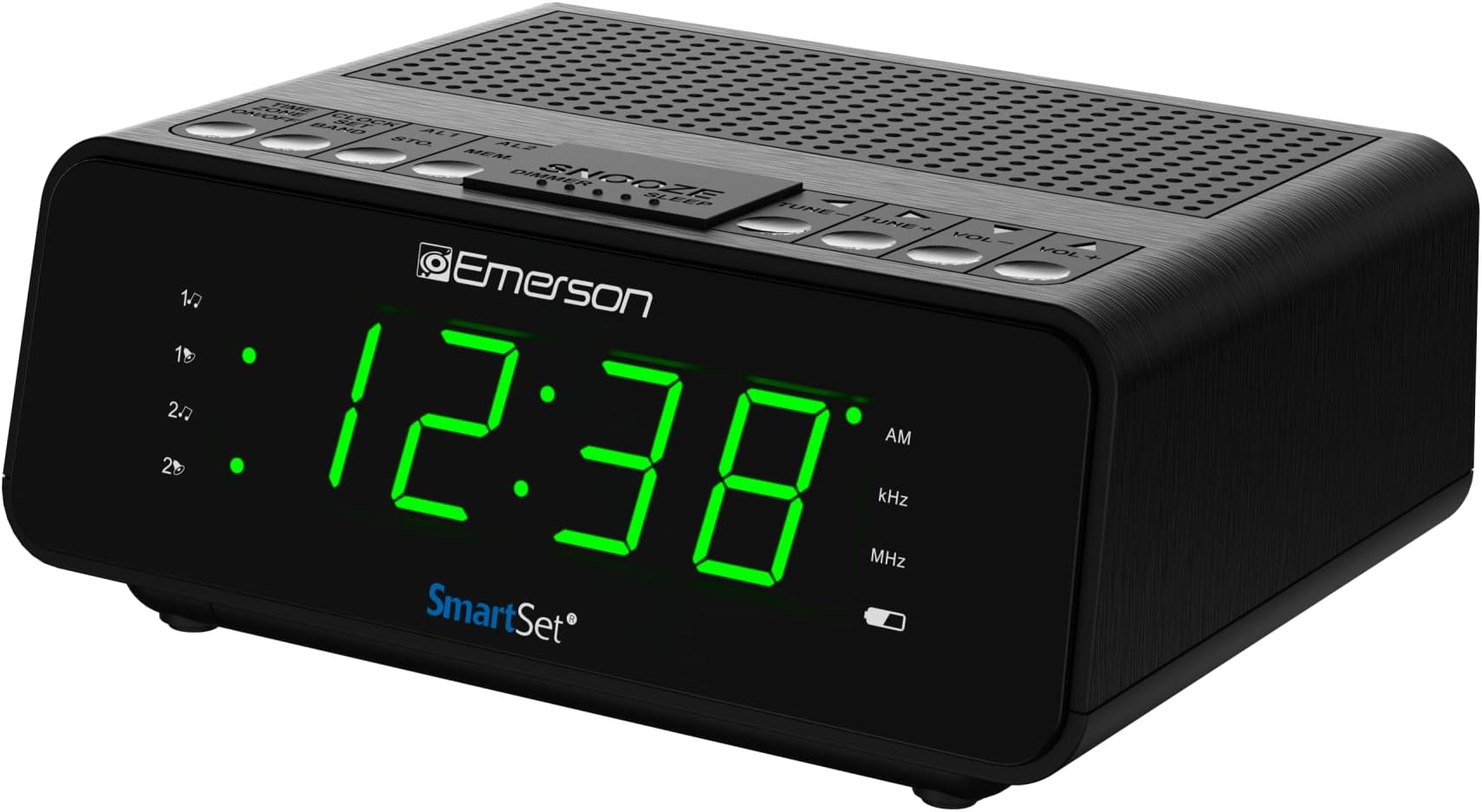 Radio Abstract Smart Alarm Clock With Am/Fm Radio, Dimmer, Sleep Timer And 9 Inch Led Display Set (Green) - Digital
