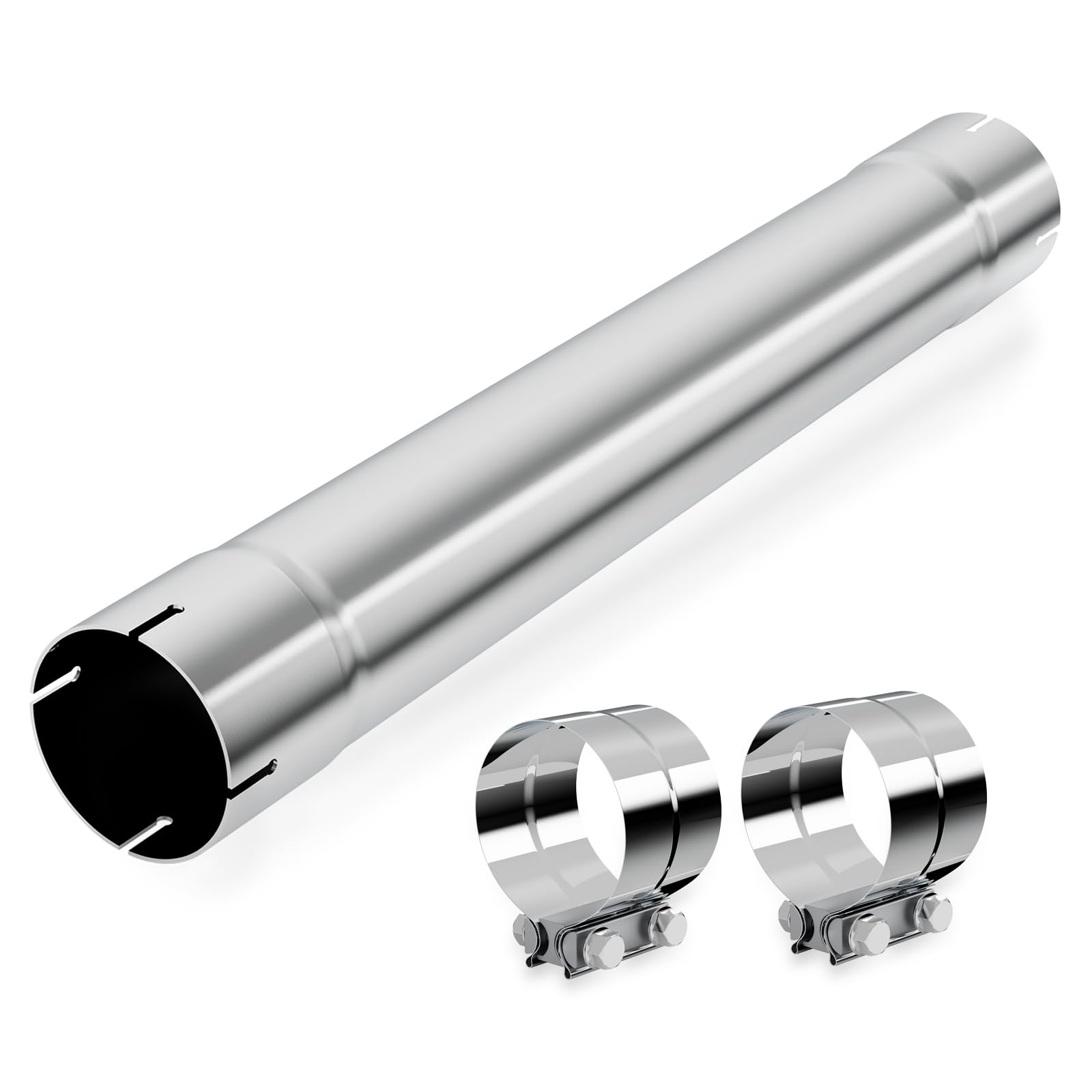 LCGP 4 Inch Straight Exhaust Pipe, 4 Stainless Steel Straight Muffler Replacement Pipe, 30 Length Mandrel Exhaust Tube with Two Lap Joint Band Clamps