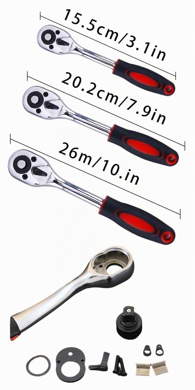 3 piezas Clé à cliquet professionnelle,Clé à cliquet télescopique1/4、1/2、3/8,Clé à Cliquet à Dégagement Rapide， Cliquet réversible 24 dents Cle a Cliquet ，Herramientas especiales para mantenimiento