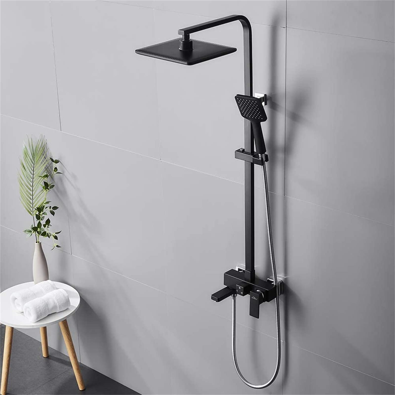 Pommeau de douche et système de douche 3 fonctions avec robinet noir
