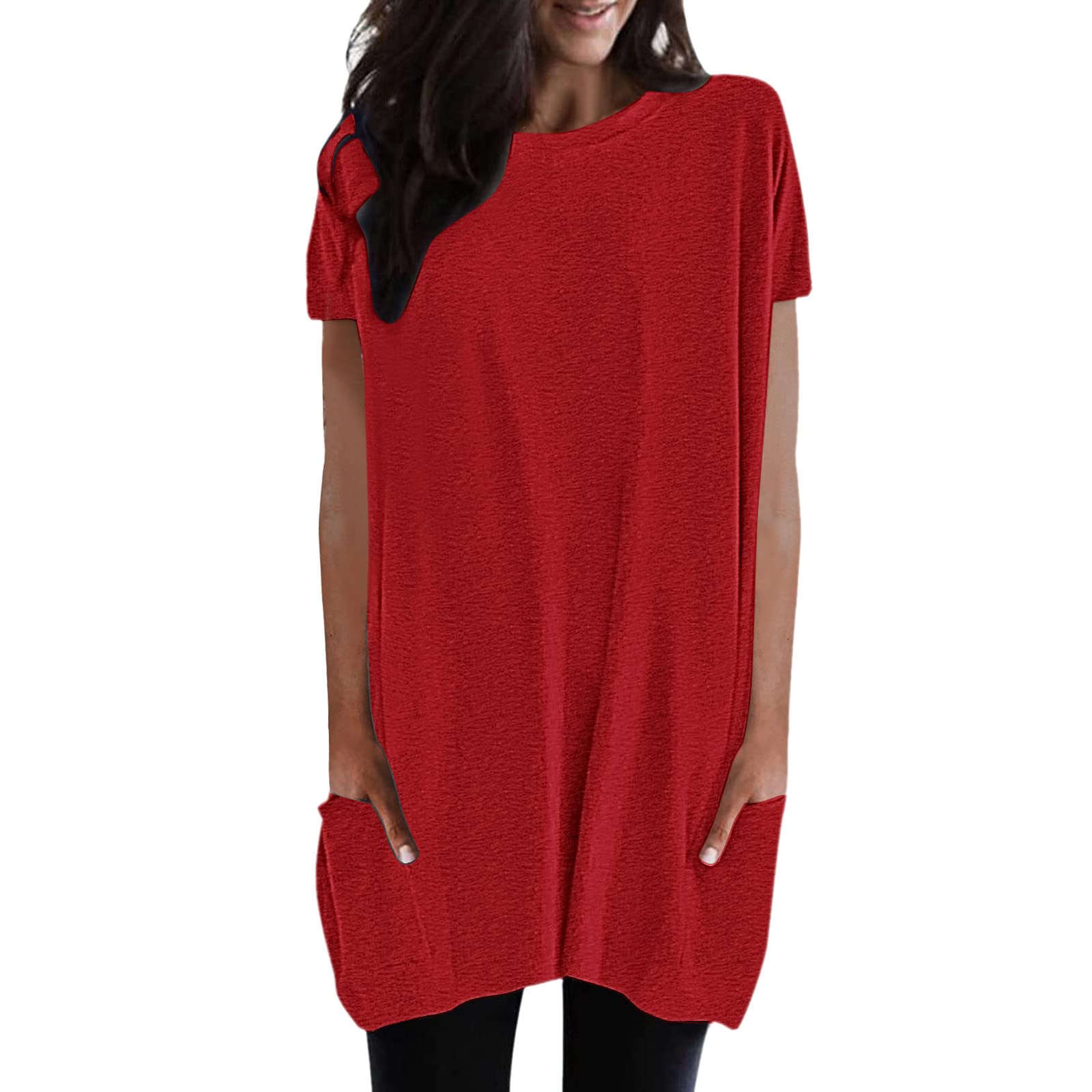 riou Blusa Mujer Manga Corta Verano 2023 Talla Grande Cuello Redondo Camisa Suelta Color Sólido Vintage Camiseta Casual Elegante Blusa Largo Ligera T-Shirt Original tee Playa Vacaciones